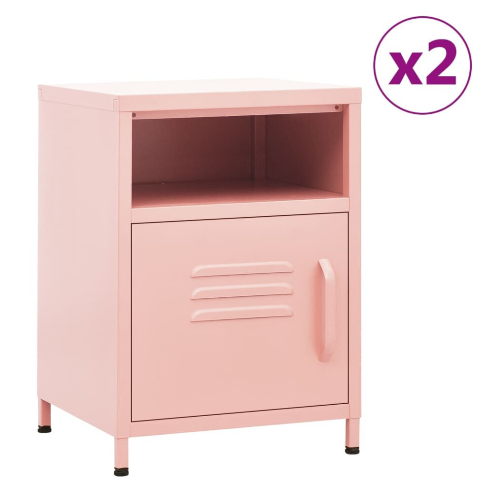 vidaXL 2x Nightstands Pink Steel Bedroom Bedside Storage Cabinet Side Table