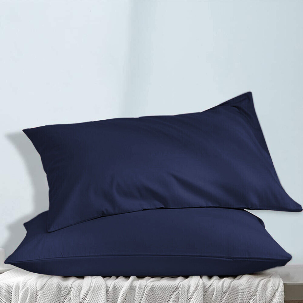 (Navy) 2 X Pillow Case Luxury Cases Housewife Pair Pack Bedroom Pillow Cover Uk Size