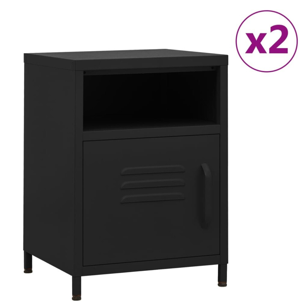 vidaXL 2x Nightstands Black Steel Bedroom Bedside Storage Cabinet Side Table