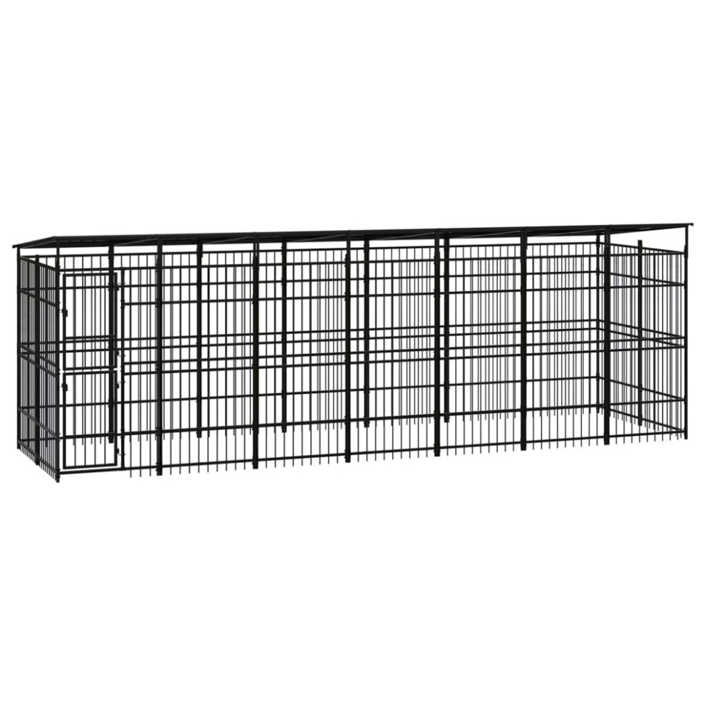 vidaXL Outdoor Dog Kennel with Roof Steel Puppy Enclosure Dog Pet Supply Cage