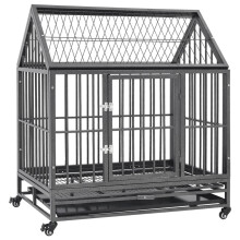 vidaXL Dog Cage with Wheels and Roof Steel Puppy Supply Enclosure Crate Kennel