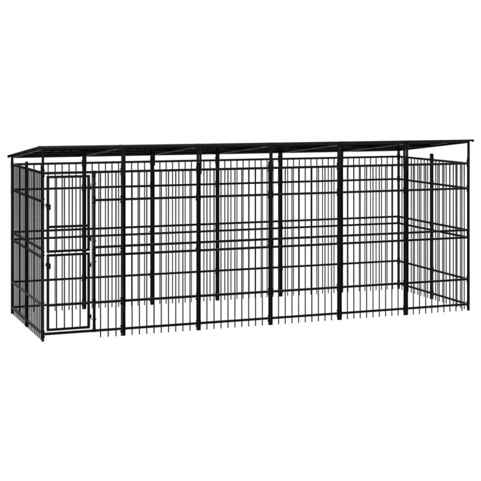 vidaXL Outdoor Dog Kennel with Roof Steel Puppy Enclosure Dog Pet Supply Cage