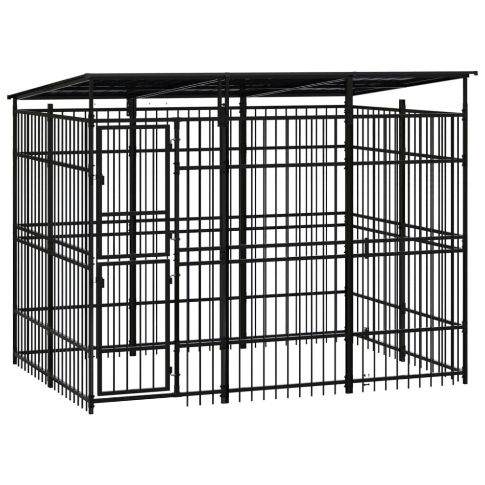 vidaXL Outdoor Dog Kennel with Roof Steel Puppy Enclosure Dog Pet Supply Cage