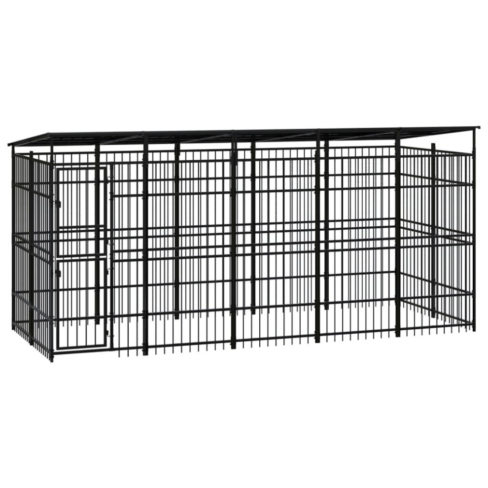 vidaXL Outdoor Dog Kennel with Roof Steel Puppy Enclosure Dog Pet Supply Cage