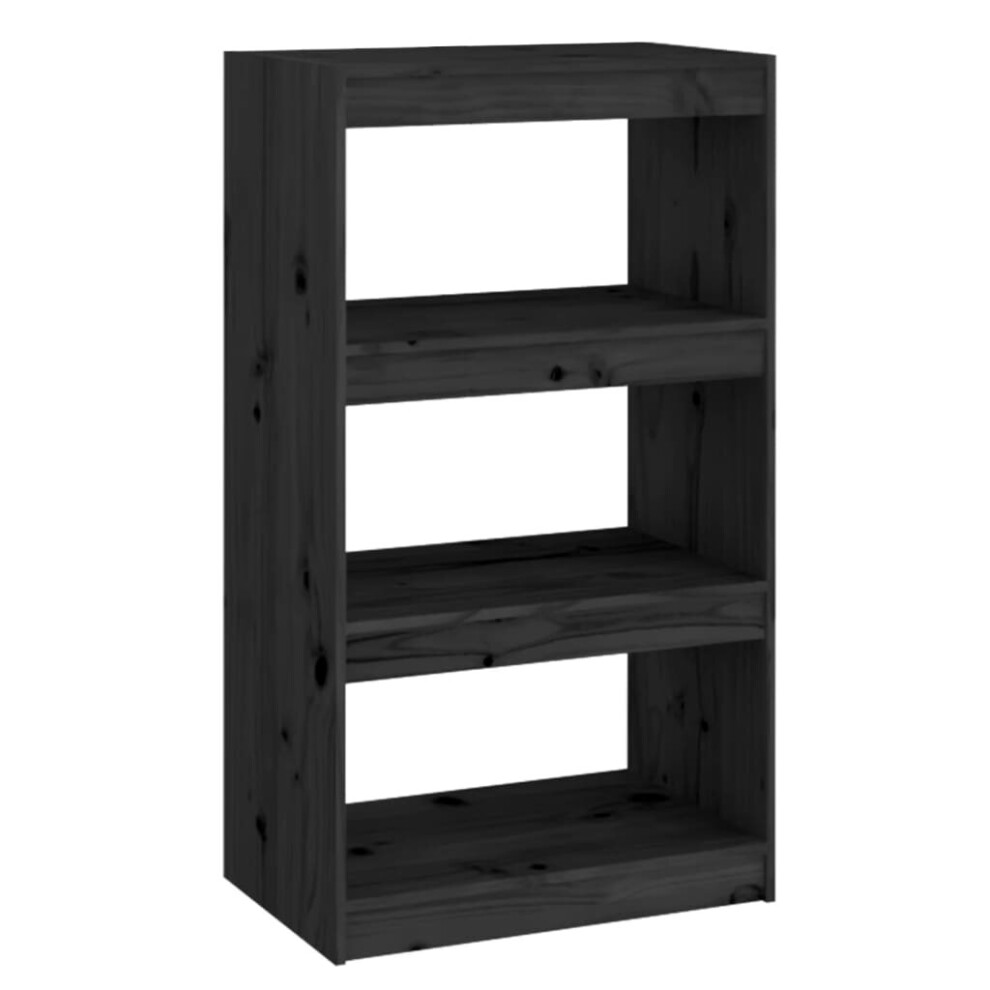 vidaXL Solid Wood Pine Book Cabinet/Room Divider Black Wooden Room Partition