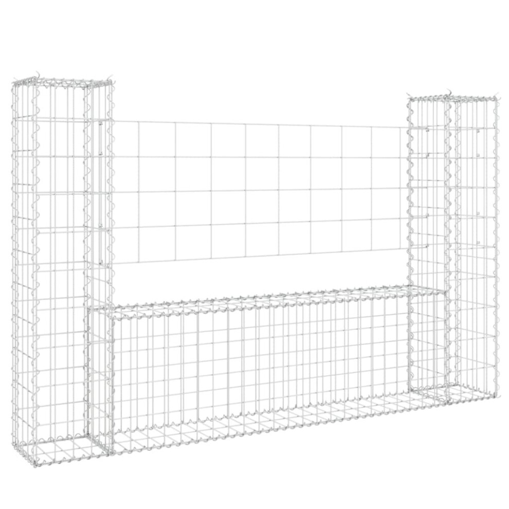 vidaXL U-shape Gabion Basket with 2 Posts Iron Outdoor Patio Wire Wall Fence