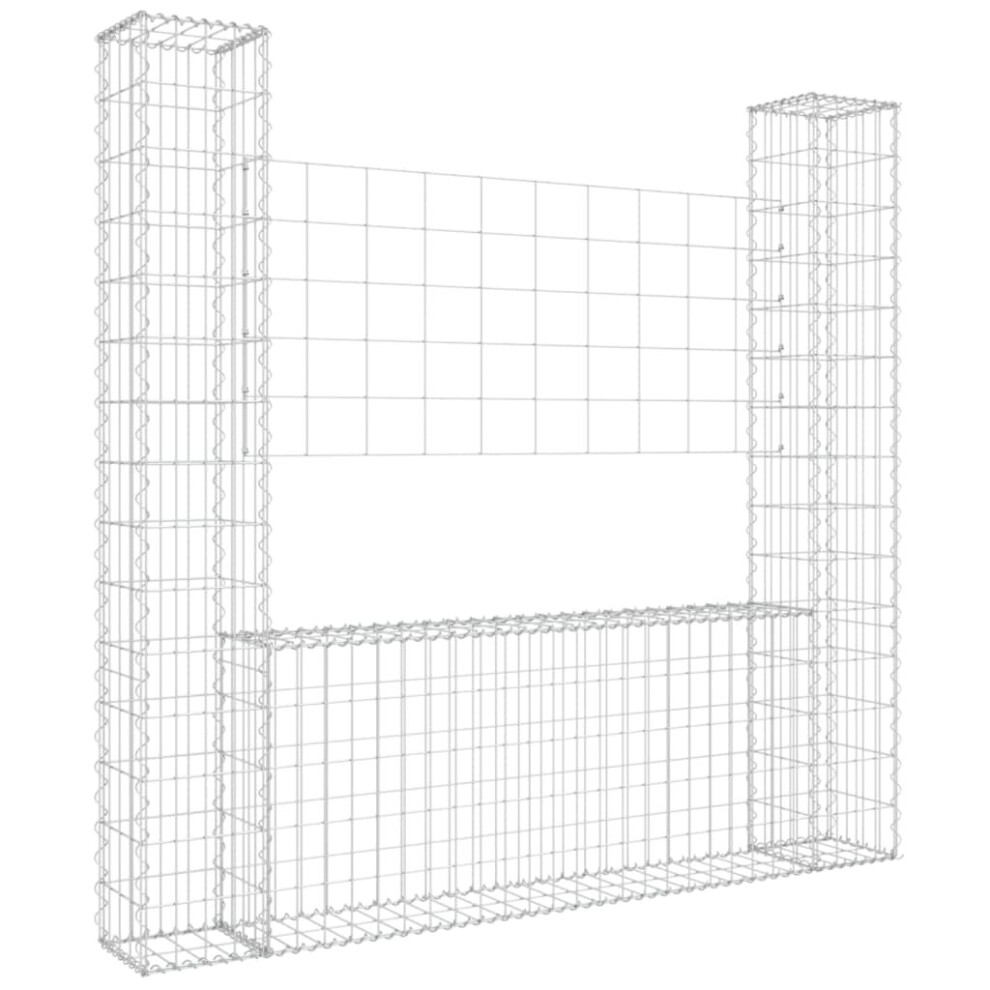 vidaXL U-shape Gabion Basket with 2 Posts Iron Wire Fence Gabion Wall Barrier