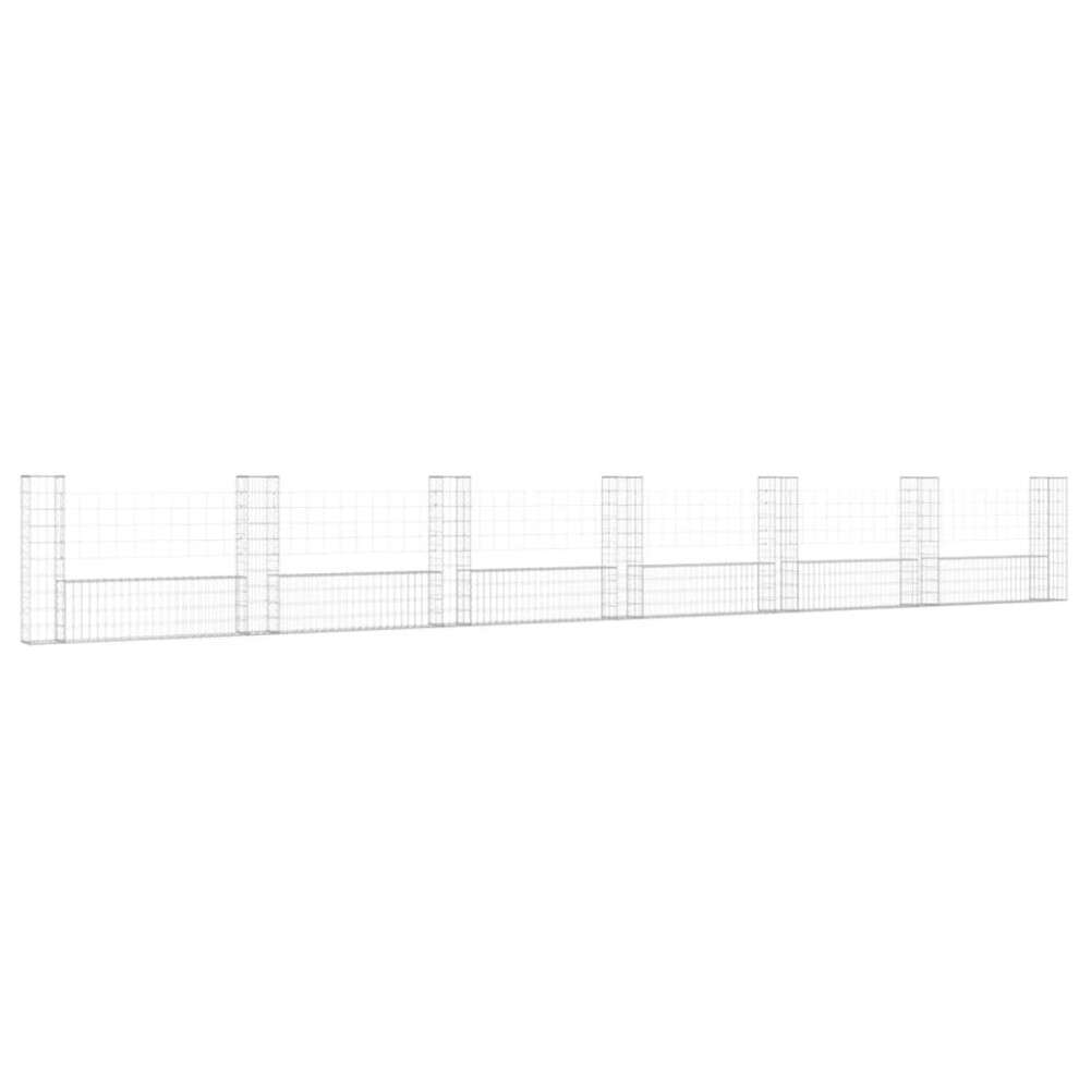 Vidaxl U-Shape Gabion Basket With 7 Posts Iron Outdoor Patio Wire Wall Fence