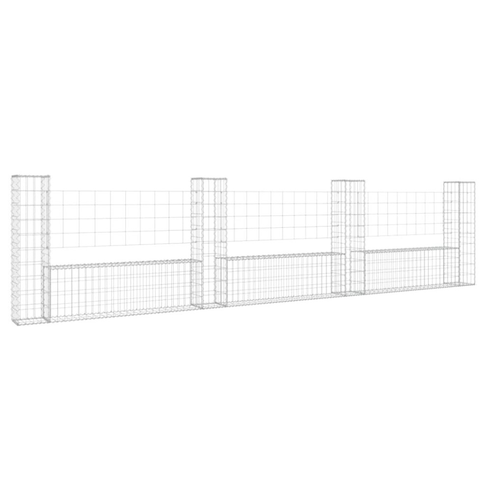 vidaXL U-shape Gabion Basket with 4 Posts Iron Outdoor Patio Wire Wall Fence
