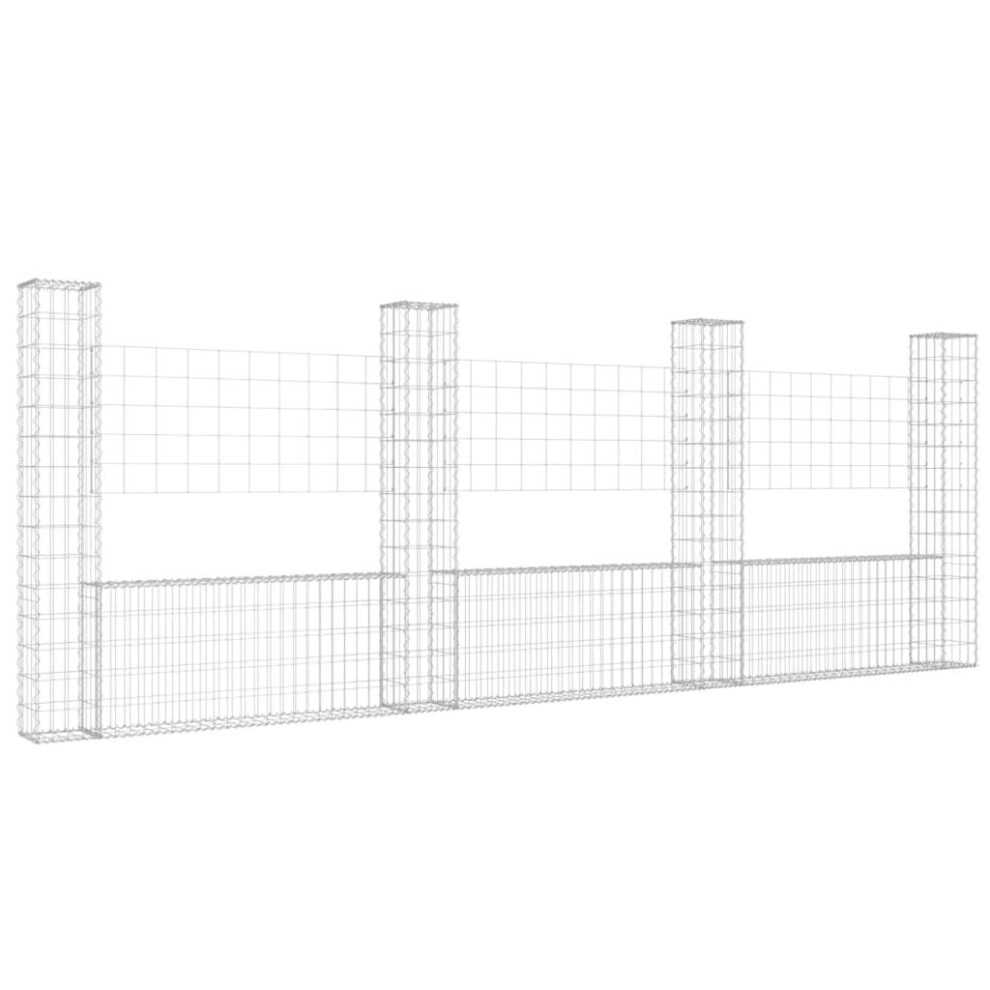 vidaXL U-shape Gabion Basket with 4 Posts Iron Garden Wire Fence Gabion Wall