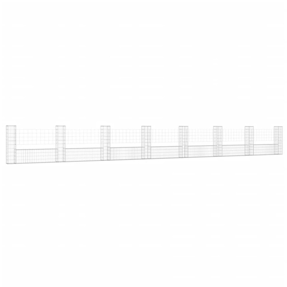 vidaXL U-shape Gabion Basket with 8 Posts Iron Outdoor Patio Wire Wall Fence