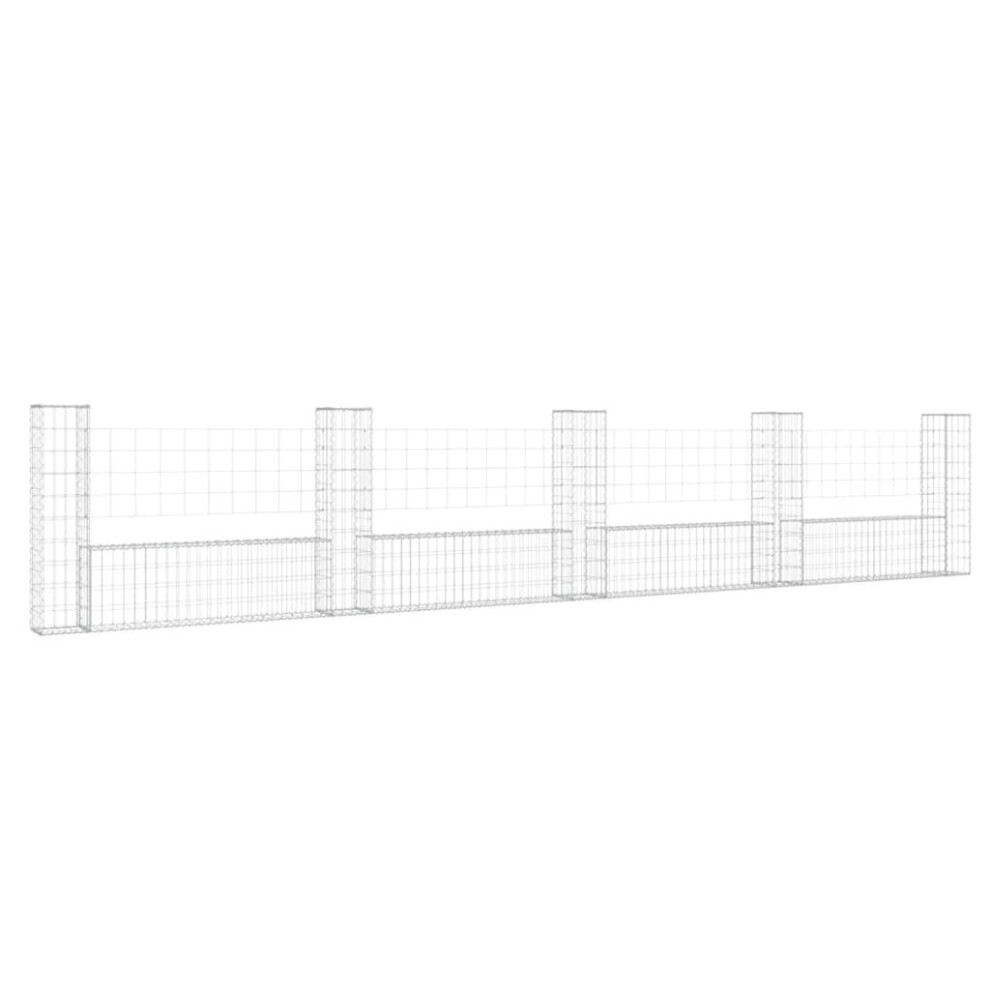 vidaXL U-shape Gabion Basket with 5 Posts Iron Outdoor Patio Wire Wall Fence