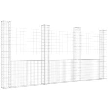 vidaXL Gabionenkorb U-Form mit 4 Säulen Eisen 380x20x200 cm