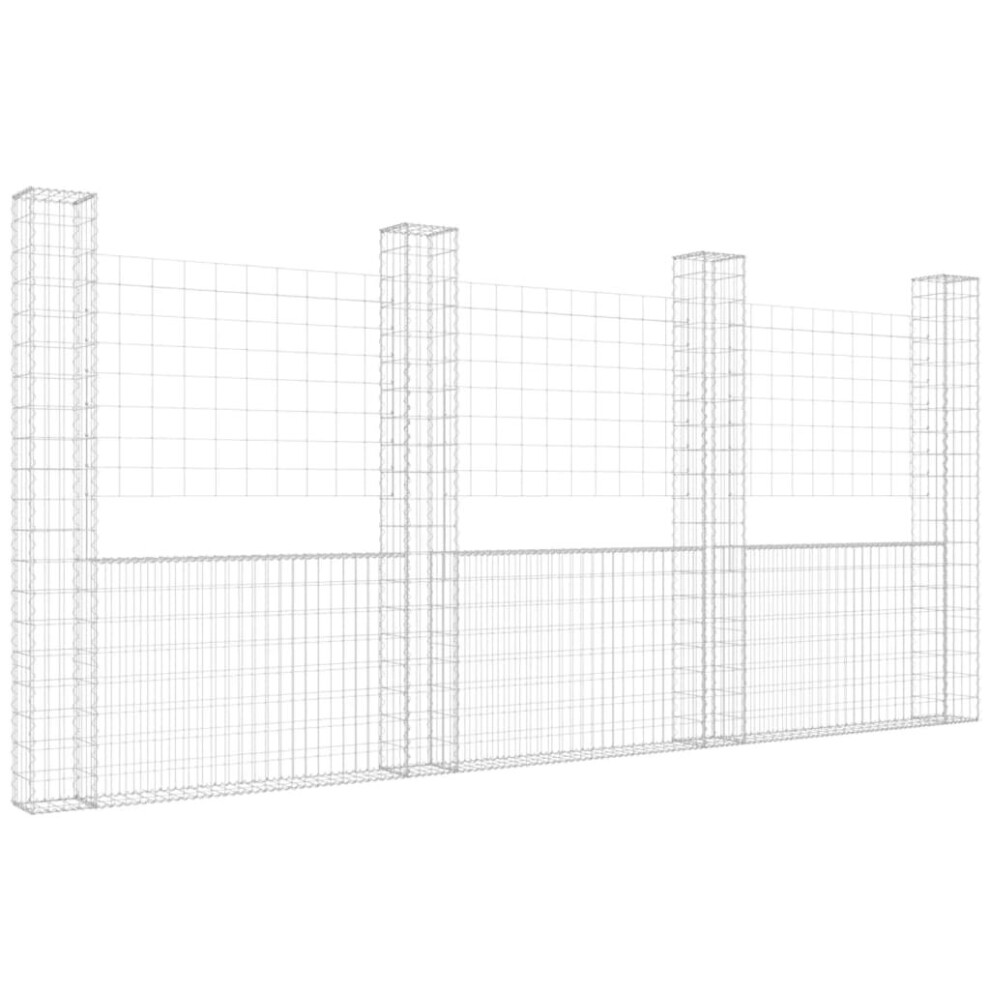 vidaXL U-shape Gabion Basket with 4 Posts Iron Basket Wall Fence Panel Barrier