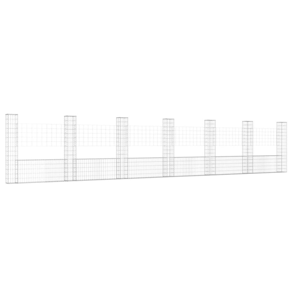 Vidaxl U-Shape Gabion Basket With 7 Posts Iron Basket Wall Fence Panel Barrier 8720286764107