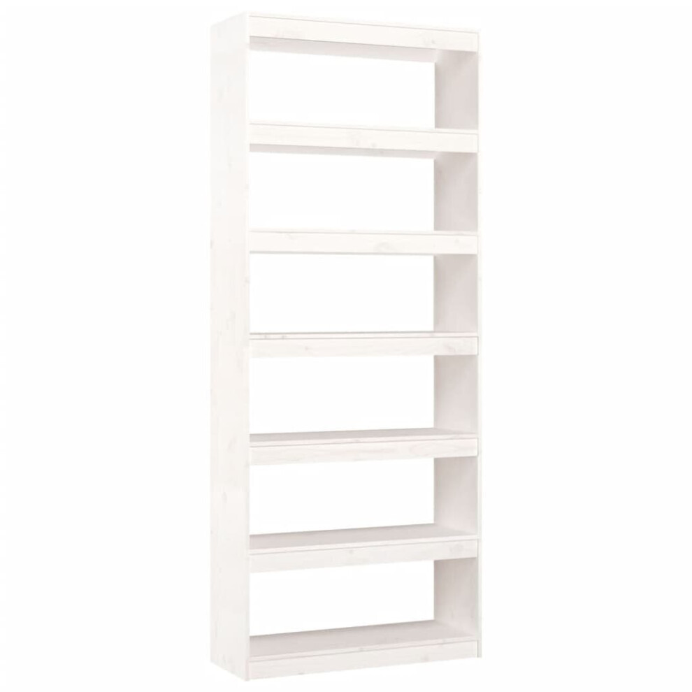 Vidaxl Book Cabinet Room Divider - White Solid Pine Wood - 80x30x199.5 cm - 6 Shelves - Image 2
