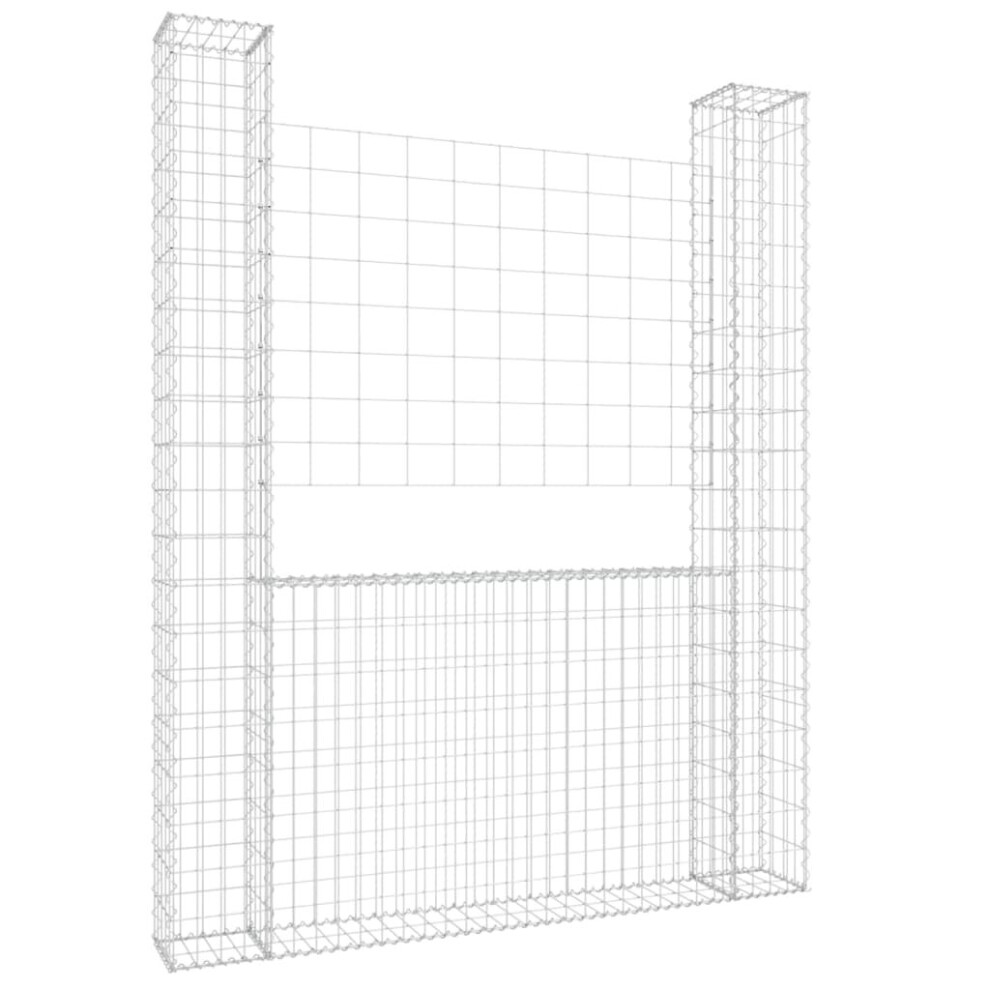 Vidaxl U-Shape Gabion Basket With 2 Posts Iron Basket Wall Fence Panel Barrier
