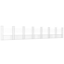 vidaXL U-Shape Gabion Basket with 8 Posts - Iron Wall Fence Panel, 860x20x150 cm, 3.5 mm Wire, Mesh 10x5 cm (151288)