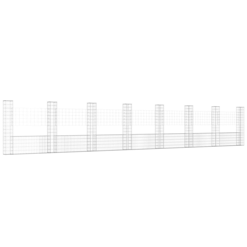 Vidaxl U-Shape Gabion Basket With 8 Posts - Iron Wall Fence Panel, 860X20x150 Cm, 3.5 Mm Wire, Mesh 10X5 Cm (151288) 8720286764114