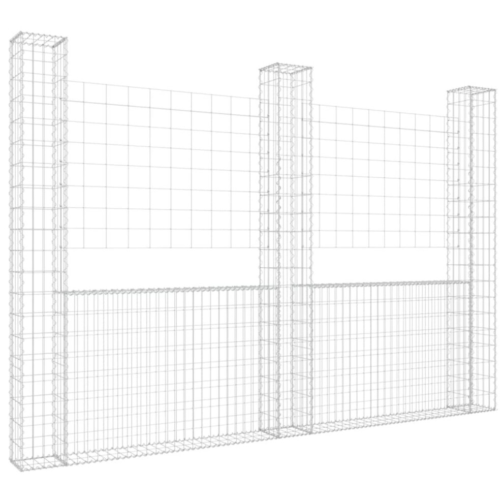 vidaXL U-shape Gabion Basket With 3 Posts Iron Basket Wall Fence Panel Barrier