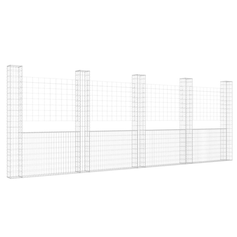 vidaXL U-shape Gabion Basket with 5 Posts Iron Basket Wall Fence Panel Barrier
