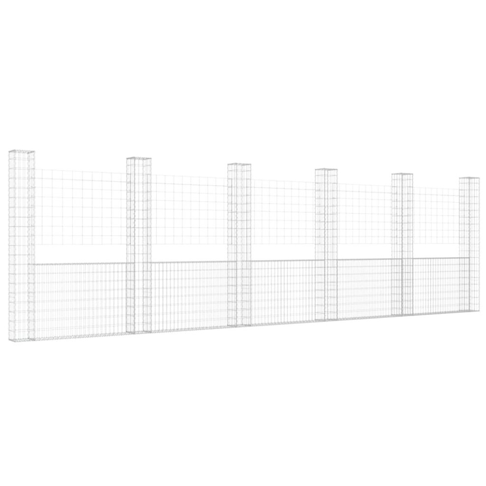 Vidaxl U-Shape Gabion Basket With 6 Posts Iron Basket Wall Fence Panel Barrier 8720286764169