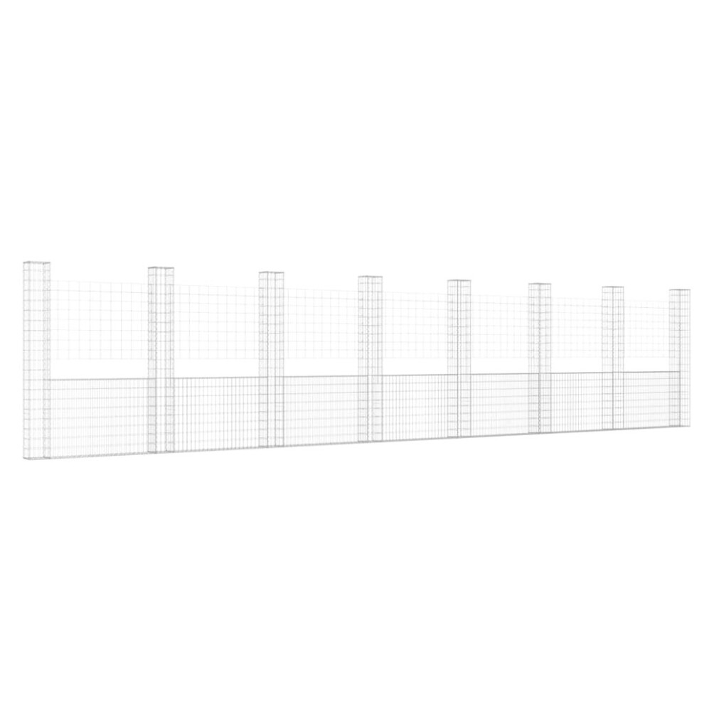 vidaXL U-shape Gabion Basket with 8 Posts Iron Basket Wall Fence Panel Barrier