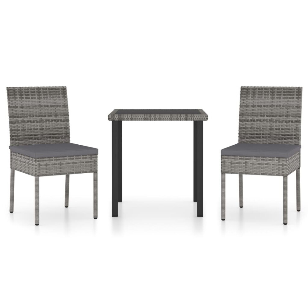 vidaXL Outdoor Dining Set 3 Piece with Cushions Poly Rattan Grey Patio Seat