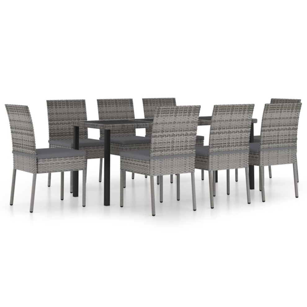 vidaXL Outdoor Dining Set 9 Piece with Cushions Poly Rattan Grey Patio Seat