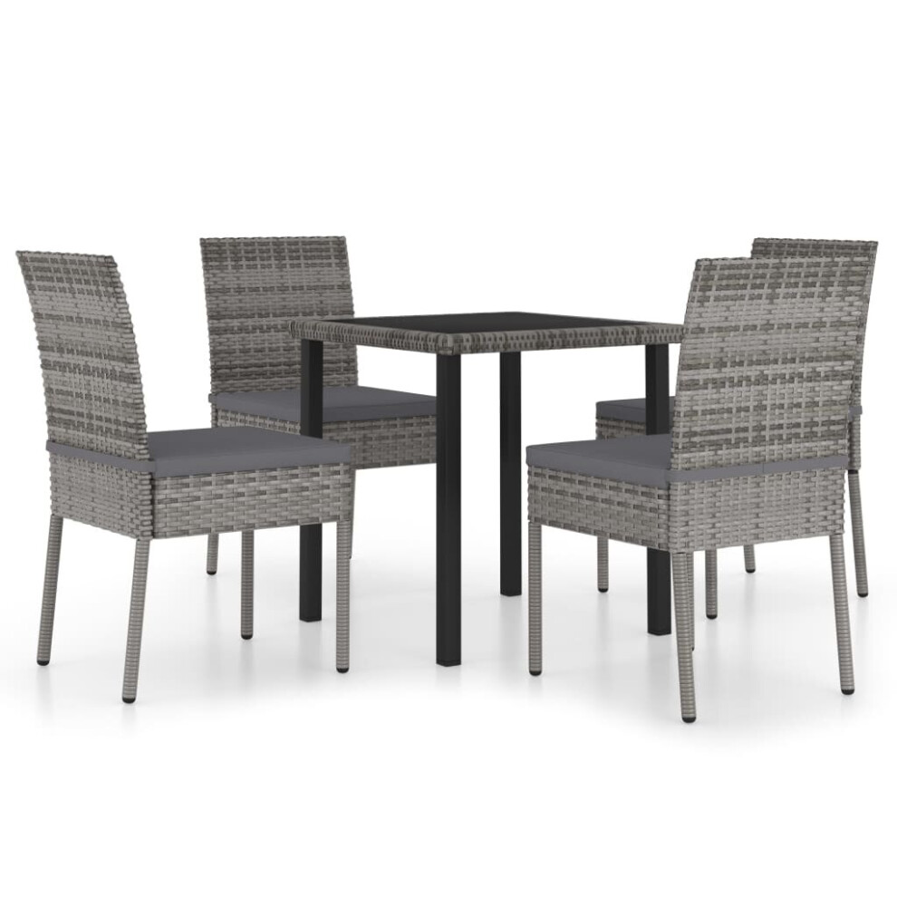 vidaXL Outdoor Dining Set 5 Piece With Cushions Poly Rattan Grey Patio Seat