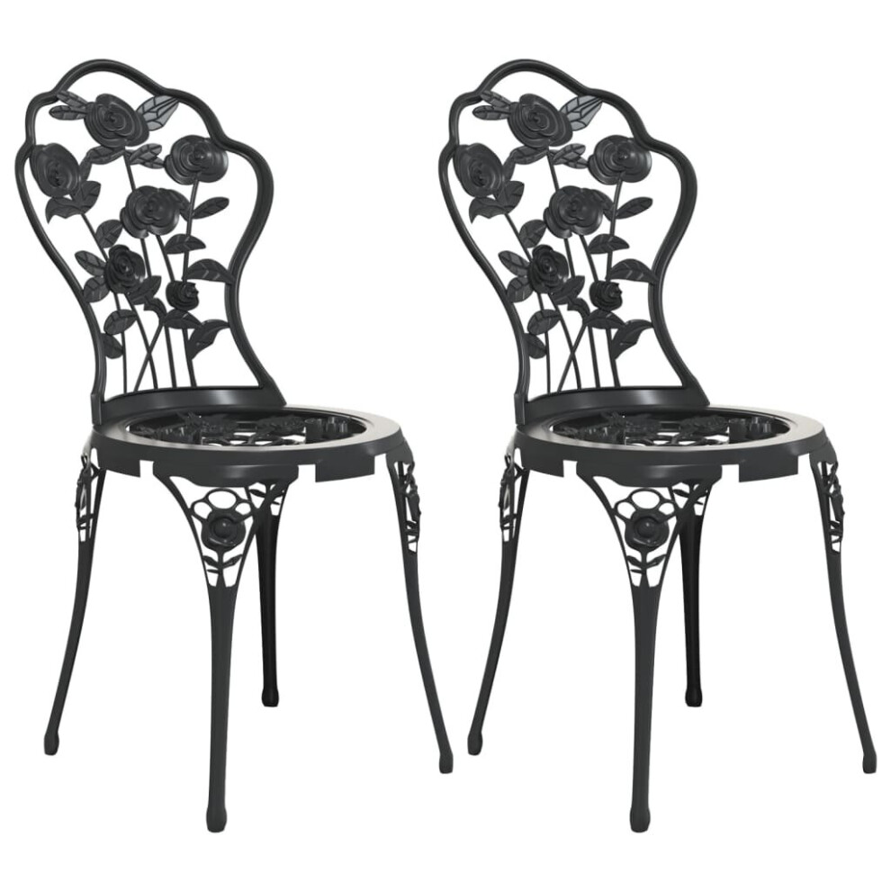 vidaXL 2x Bistro Chairs Cast Aluminium Black Garden Outdoor Patio Furniture