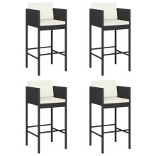 vidaXL Barhocker 4 Stk. mit Kissen Schwarz Poly Rattan