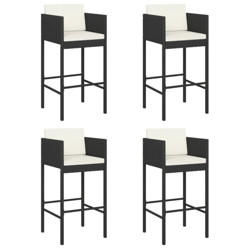 VidaXL vidaXL Barhocker 4 Stk. mit Kissen Schwarz Poly Rattan 1