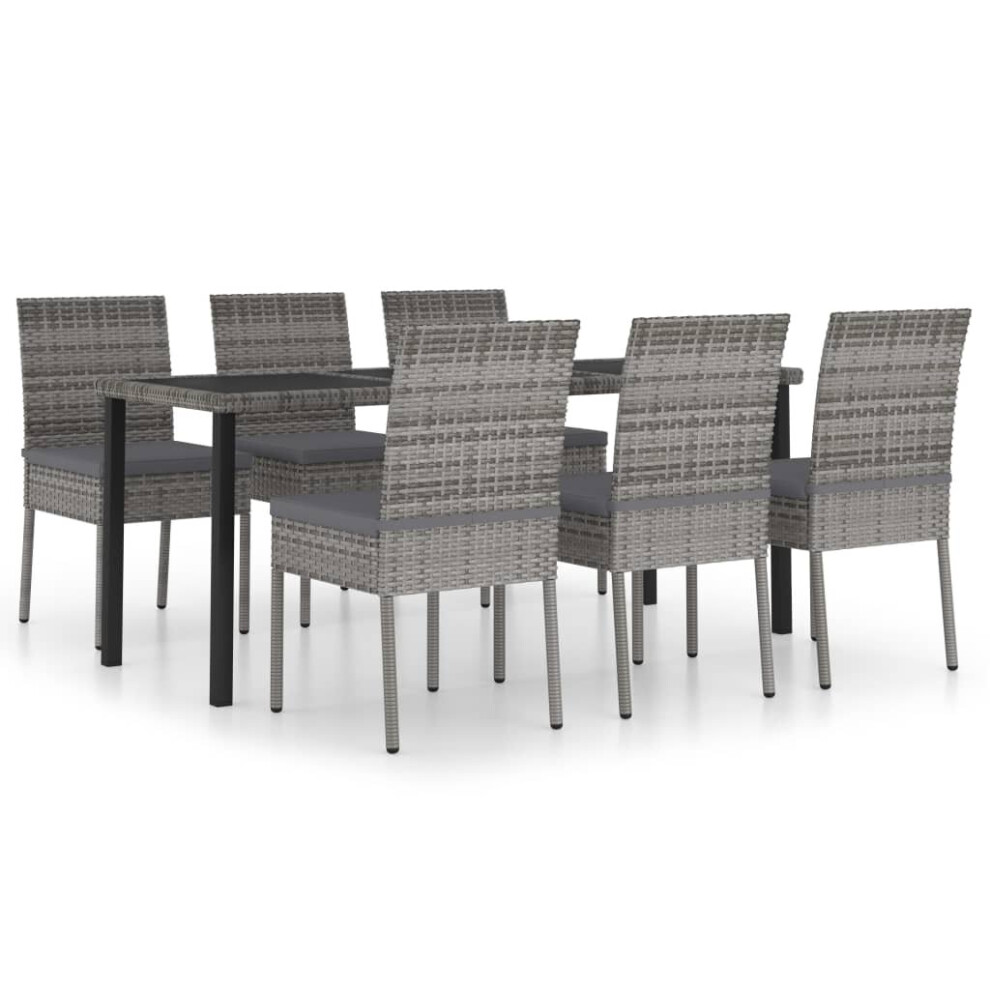 vidaXL Outdoor Dining Set 7 Piece with Cushions Poly Rattan Grey Patio Seat