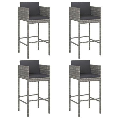 VidaXL vidaXL Barhocker 4 Stk. mit Kissen Grau Poly Rattan