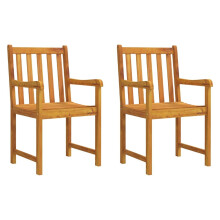 vidaXL 2x Solid Acacia Wood Garden Chairs Outdoor Patio Dining Chair Armchair