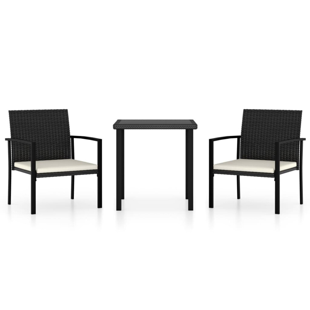 vidaXL Outdoor Dining Set 3 Piece Poly Rattan Black Table and Chair Furniture