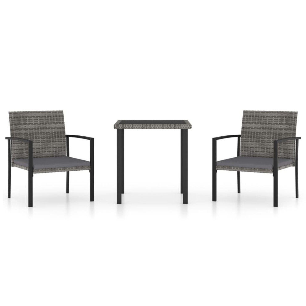 vidaXL Outdoor Dining Set 3 Piece Poly Rattan Grey Table and Chair Furniture