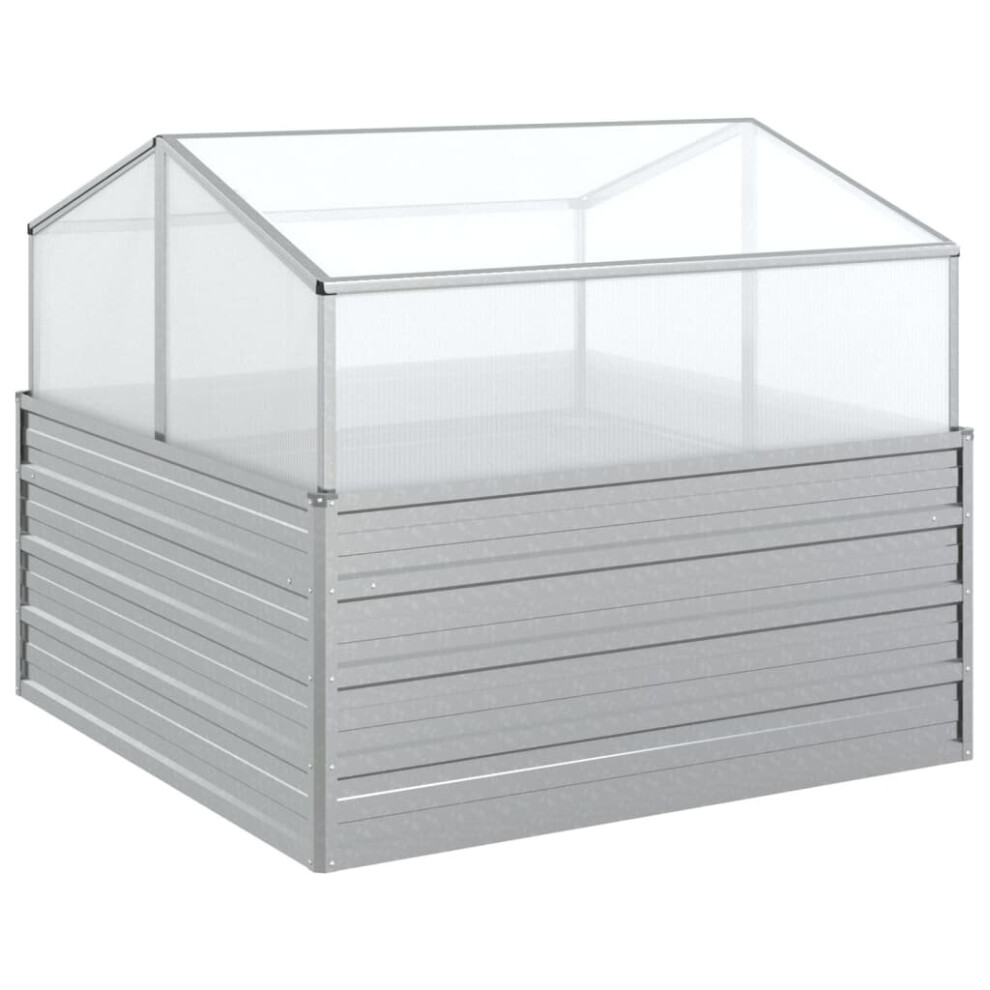 vidaXL Raised Garden Bed with Greenhouse - Silver Galvanised Steel - 100 x 100 x 85cm - Image 3