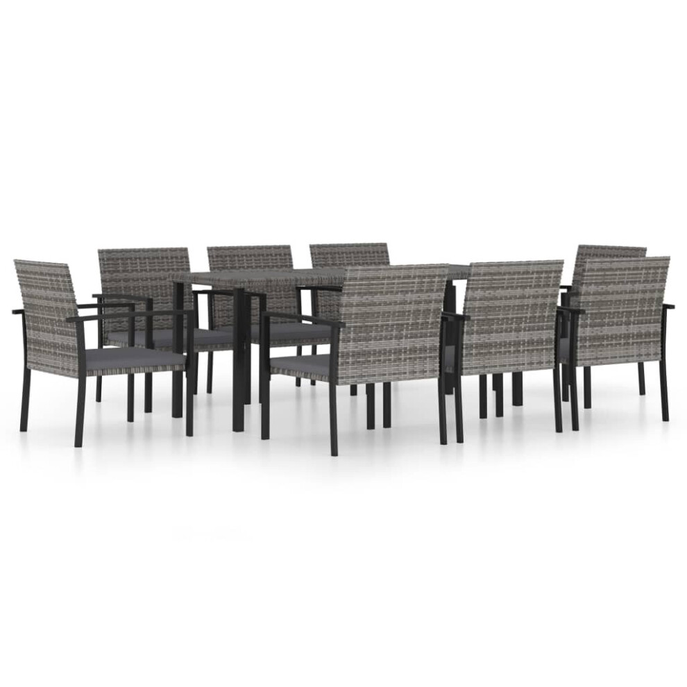 vidaXL Outdoor Dining Set 9 Piece Poly Rattan Grey Table and Chair Furniture