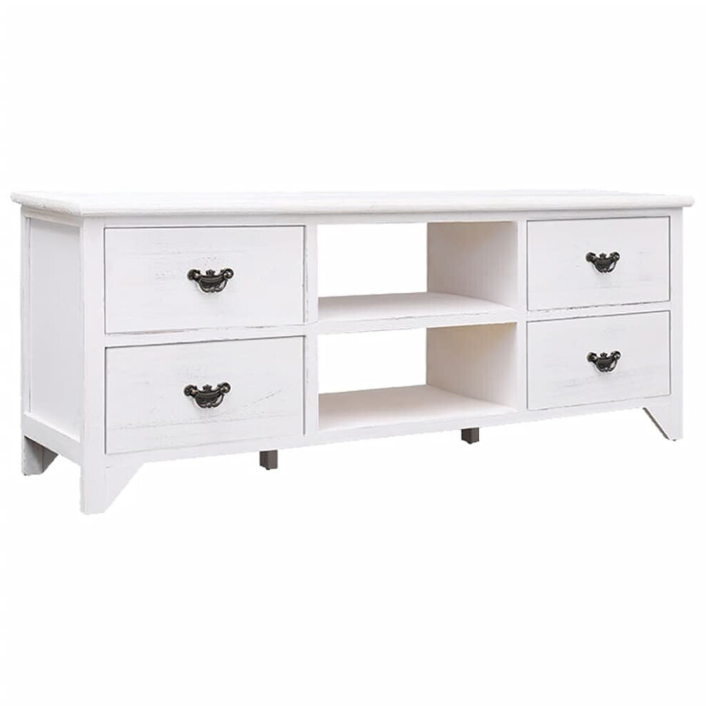 vidaXL Solid Paulownia Wood TV Cabinet Antique White TV Stand Unit Lowboard