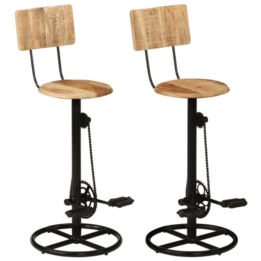 vidaXL 2x Solid Wood Mango Bar Stools Wooden Kitchen Bike Bar Chair Furniture