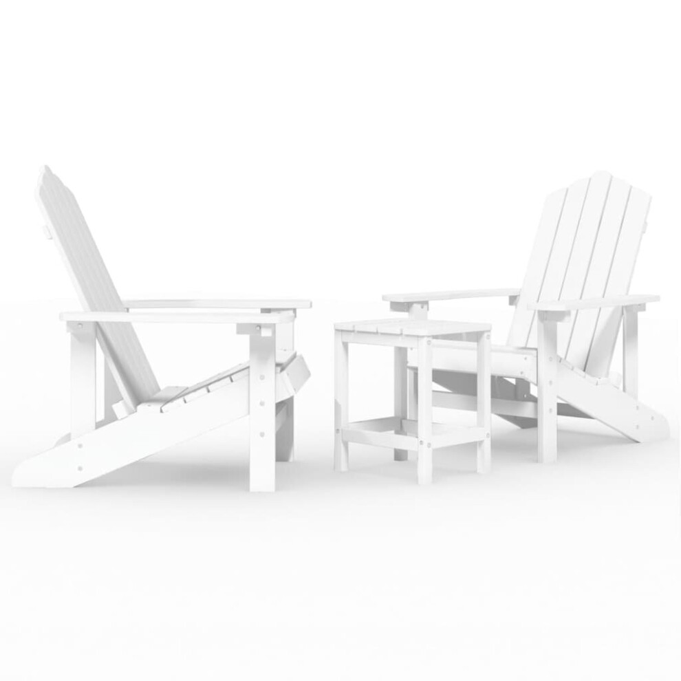 vidaXL Garden Adirondack Chairs with Table HDPE White Patio Outdoor Armchair