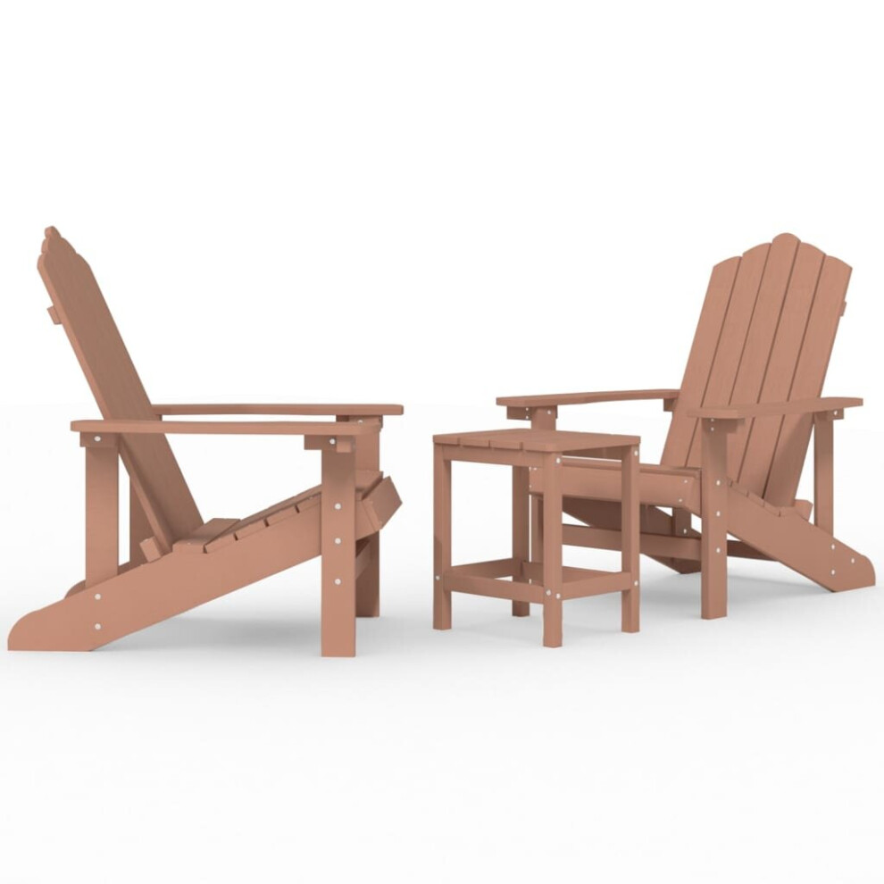 vidaXL Garden Adirondack Chairs with Table HDPE Brown Patio Outdoor Armchair