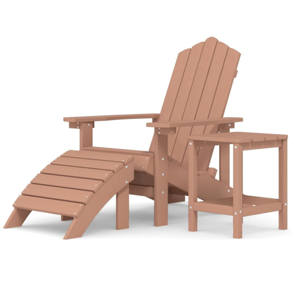 vidaXL Garden Adirondack Chair with Footstool & Table HDPE Brown Armchair