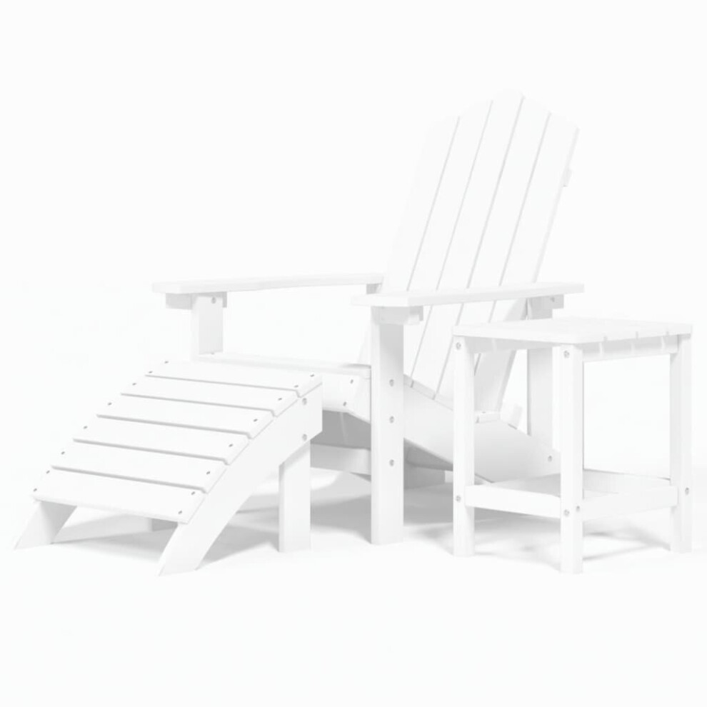 vidaXL Garden Adirondack Chair with Footstool & Table HDPE White Armchair