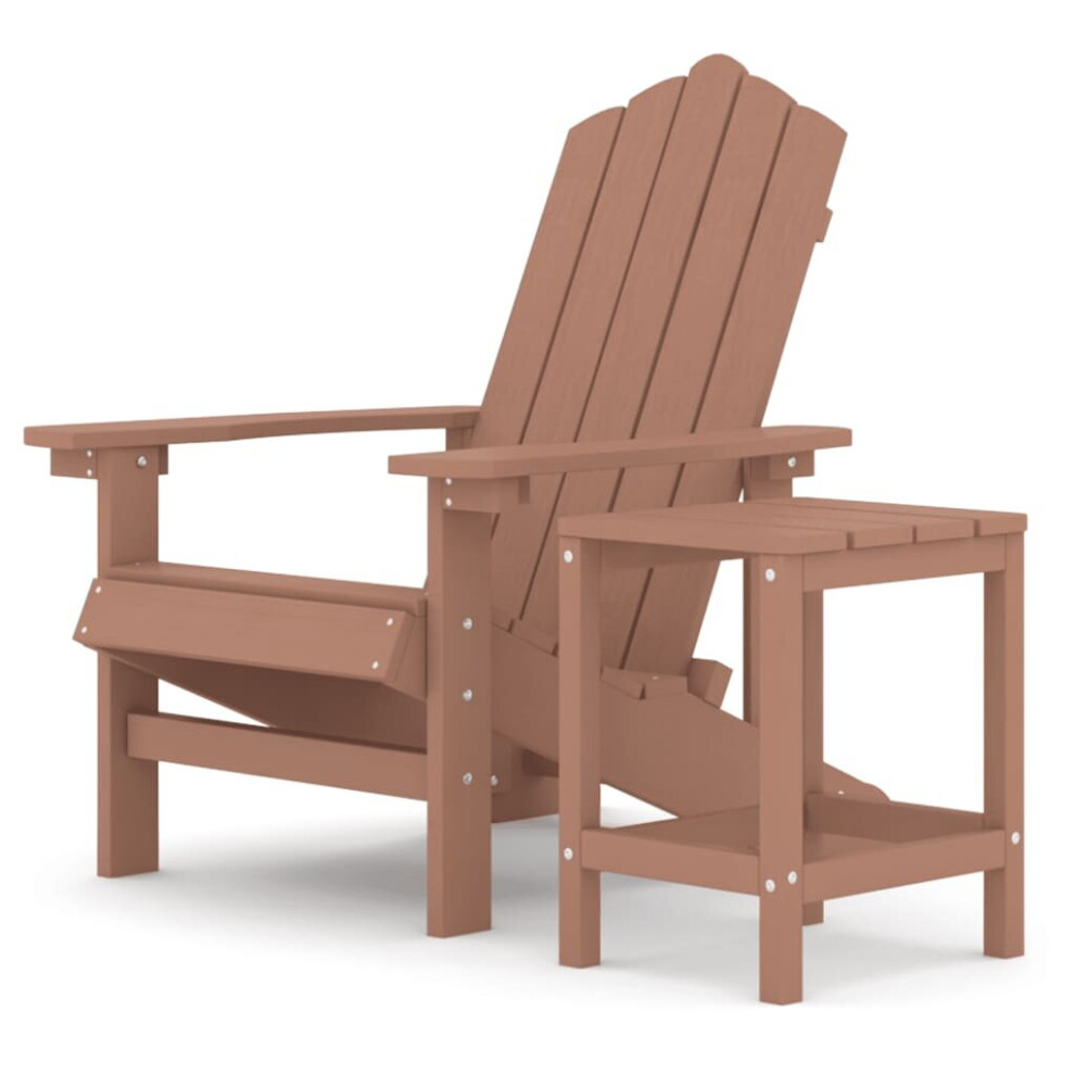 vidaXL Garden Adirondack Chair with Table HDPE Brown Patio Outdoor Armchair