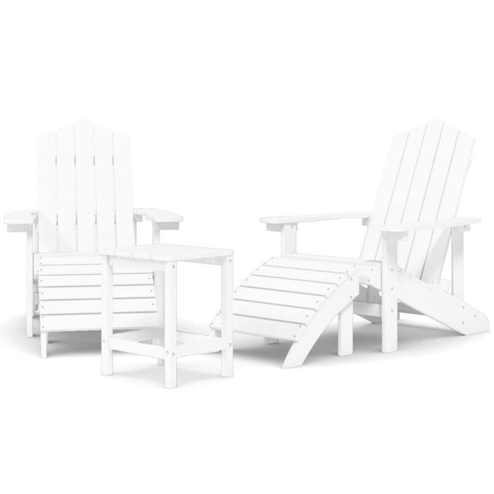Vidaxl Garden Adirondack Chairs With Footstool & Table Hdpe Armchair White