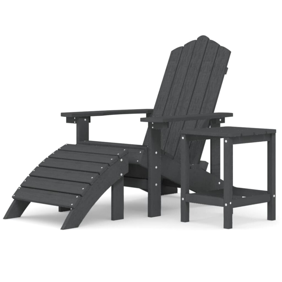 vidaXL Garden Adirondack Chair with Footstool & Table HDPE Anthracite Armchair