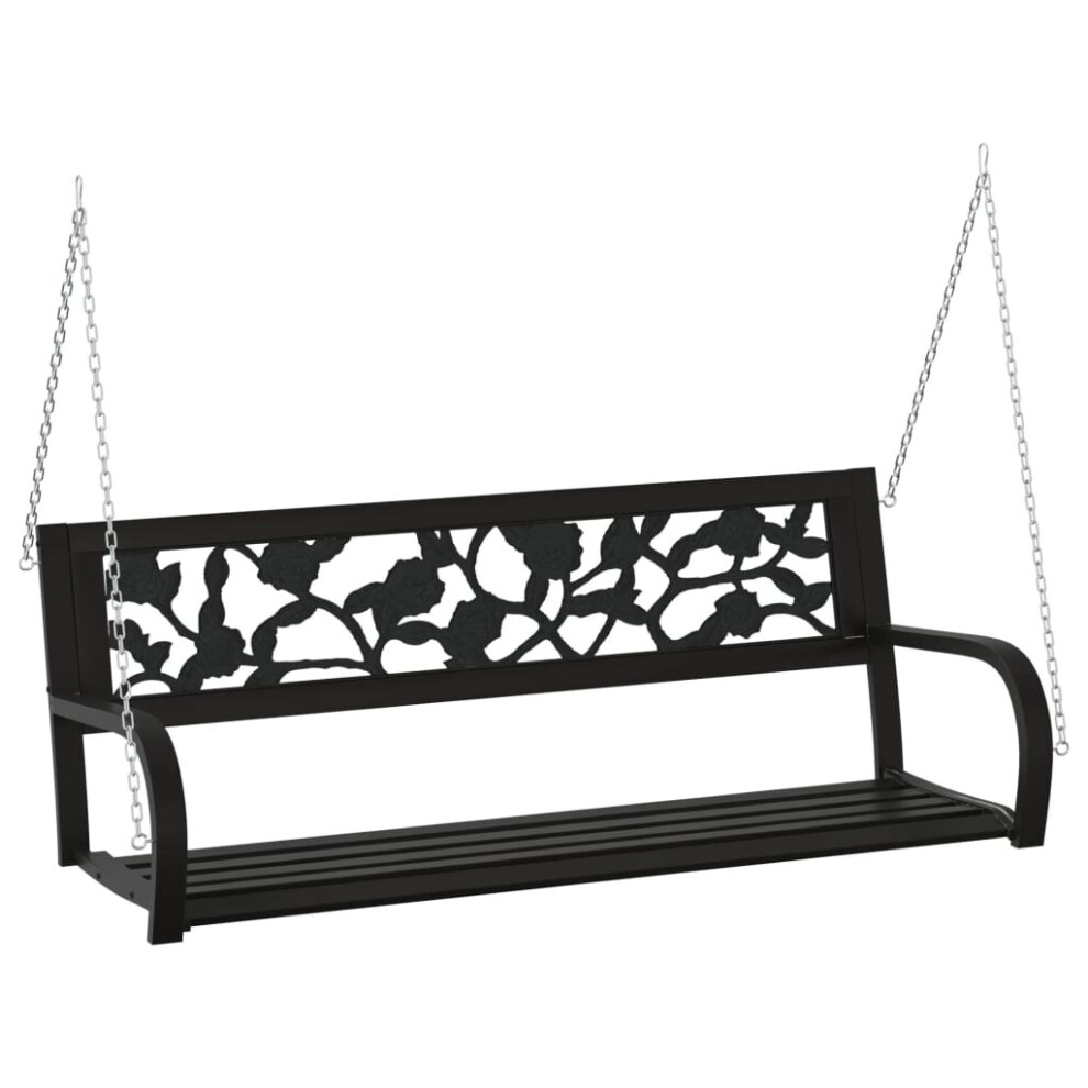 vidaXL Garden Swing Bench 125 cm Steel and Plastic Black Patio Hanging Bench